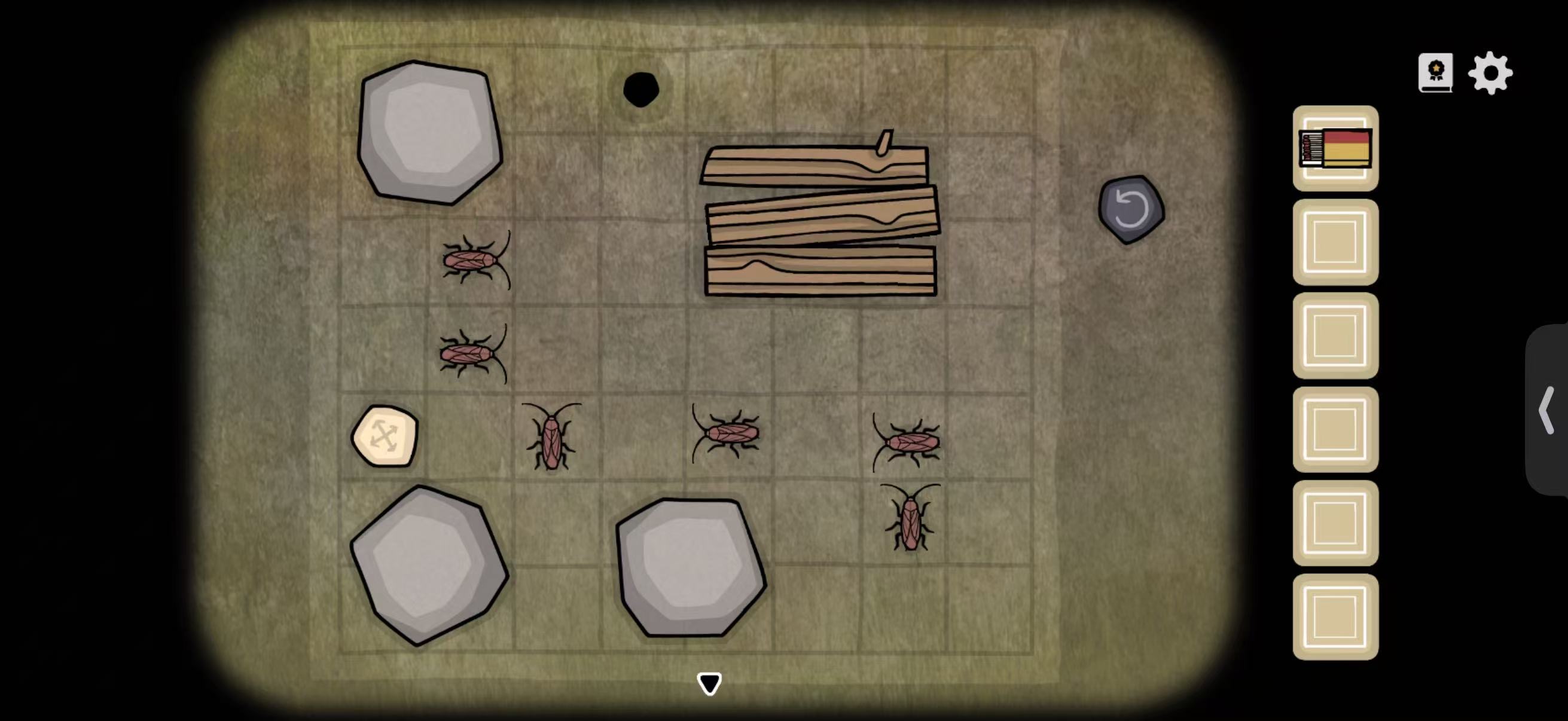 Original in-game Servant of the Lake cockroach grid with rocks, wooden boards and top black vent